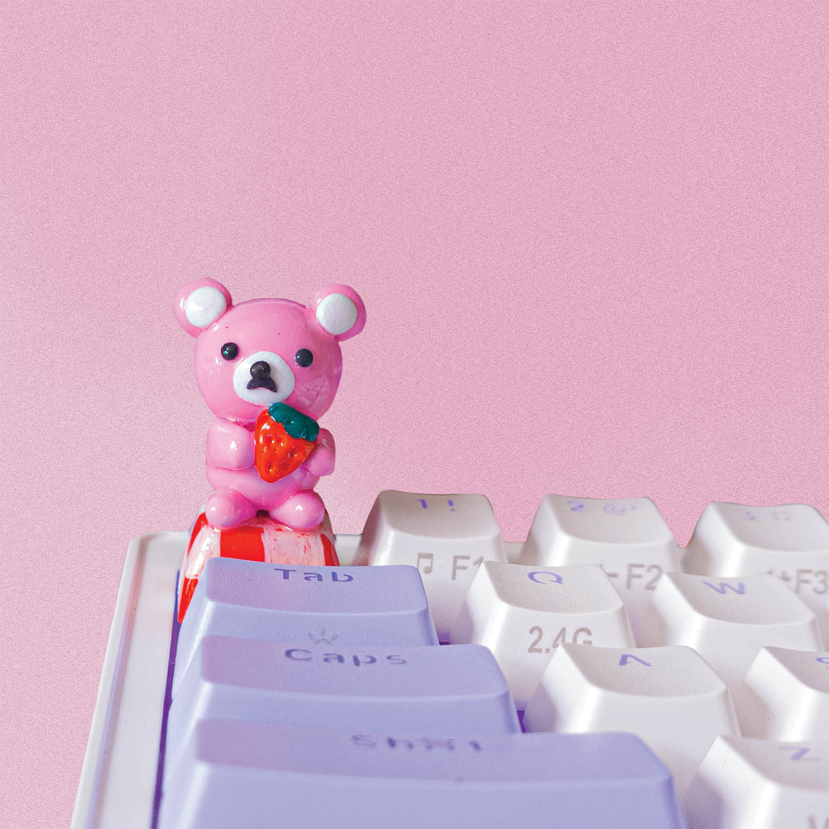 Berry Pink Picnic Bear Artisan Keycap - Adorable Keyboard Companion ...